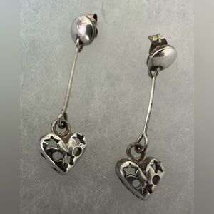 Vintage 925 Sterling Silver Drop Puffy Hearts with Stars